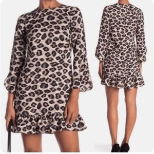 ELIZA J Leopard Print Drop Waist Ruffle Shift Dress - size 8